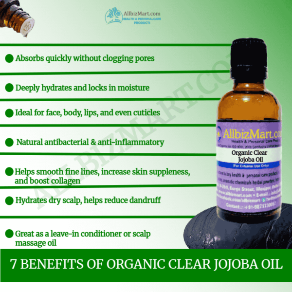 Uses benefits organic clear jojoba oil